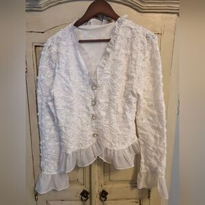 Chicwish White Fitted Blouse Ruffles